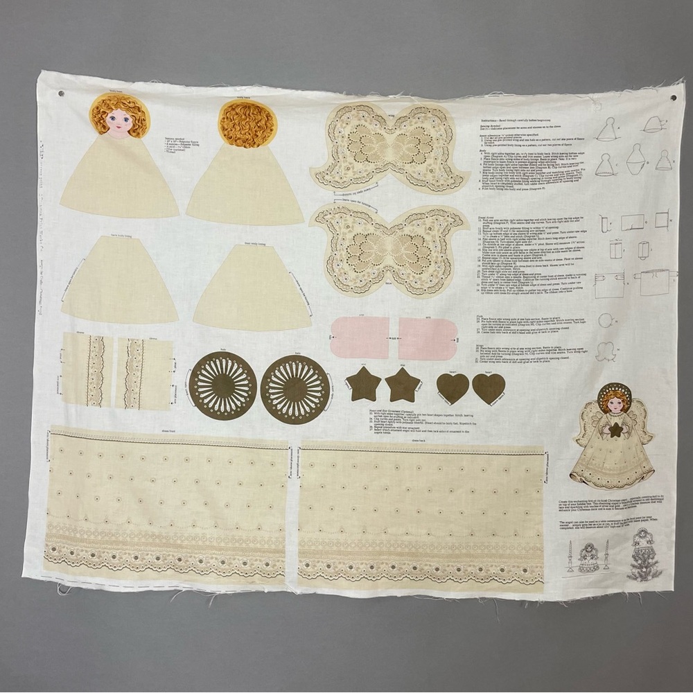 Vintage Cut and Sew Christmas Angel Centerpiece or Tree Topper Fabric Panel #K19